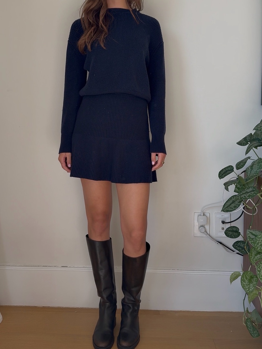 Zara Black Ribbed Knit Mini Skirt and Sweater